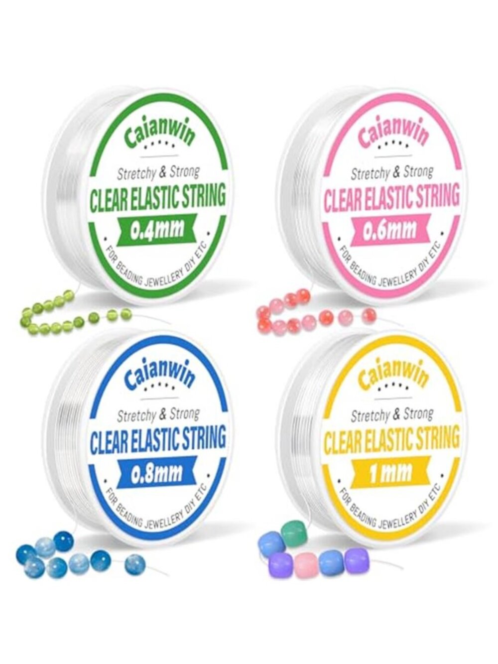 Caianwin-4pcs Bracelet String Kit, 0.4mm 0.6mm 0.8mm 1mm Elastic Thread
